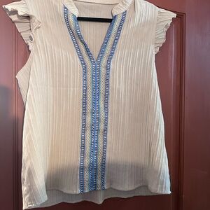 Cream and Blue Women's Top